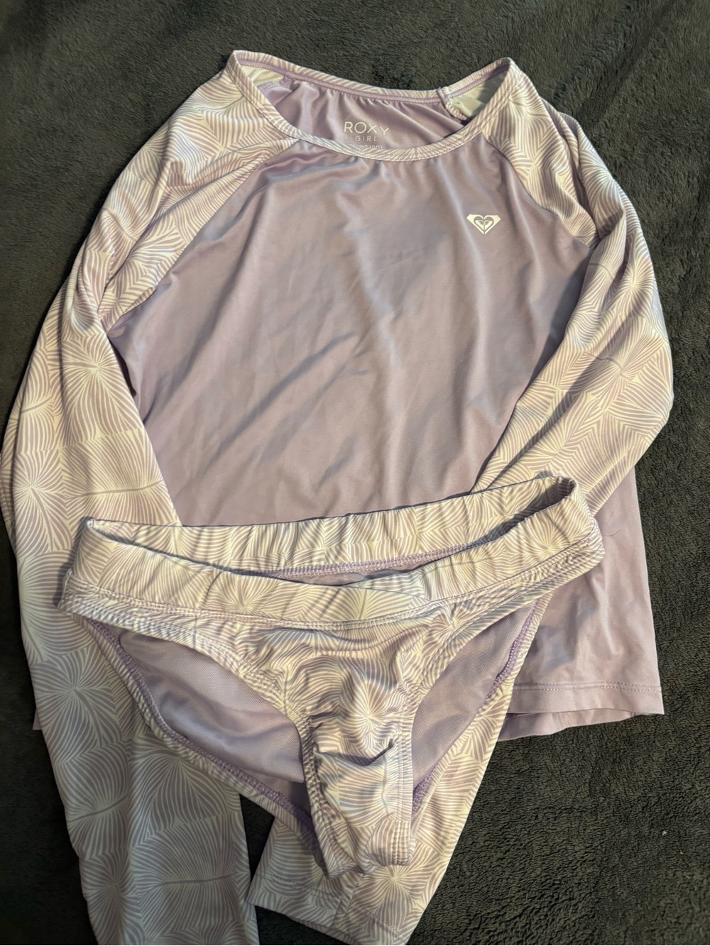 Roxy Teenage Girl Lilac Long-Sleeve Rashguard Set with Patterned Bikini 18-20